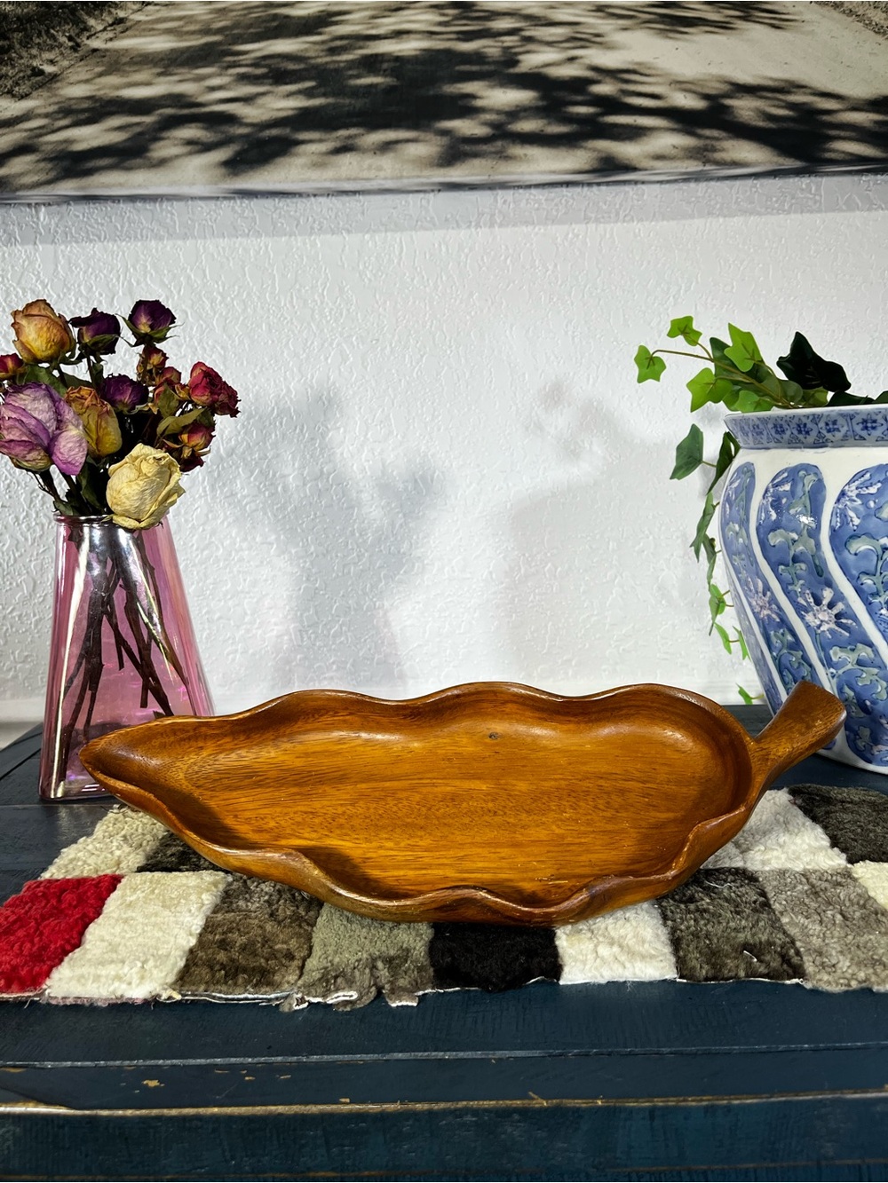 Vintage MCM hand carved Monkey Po Serving Platter made in Philippines